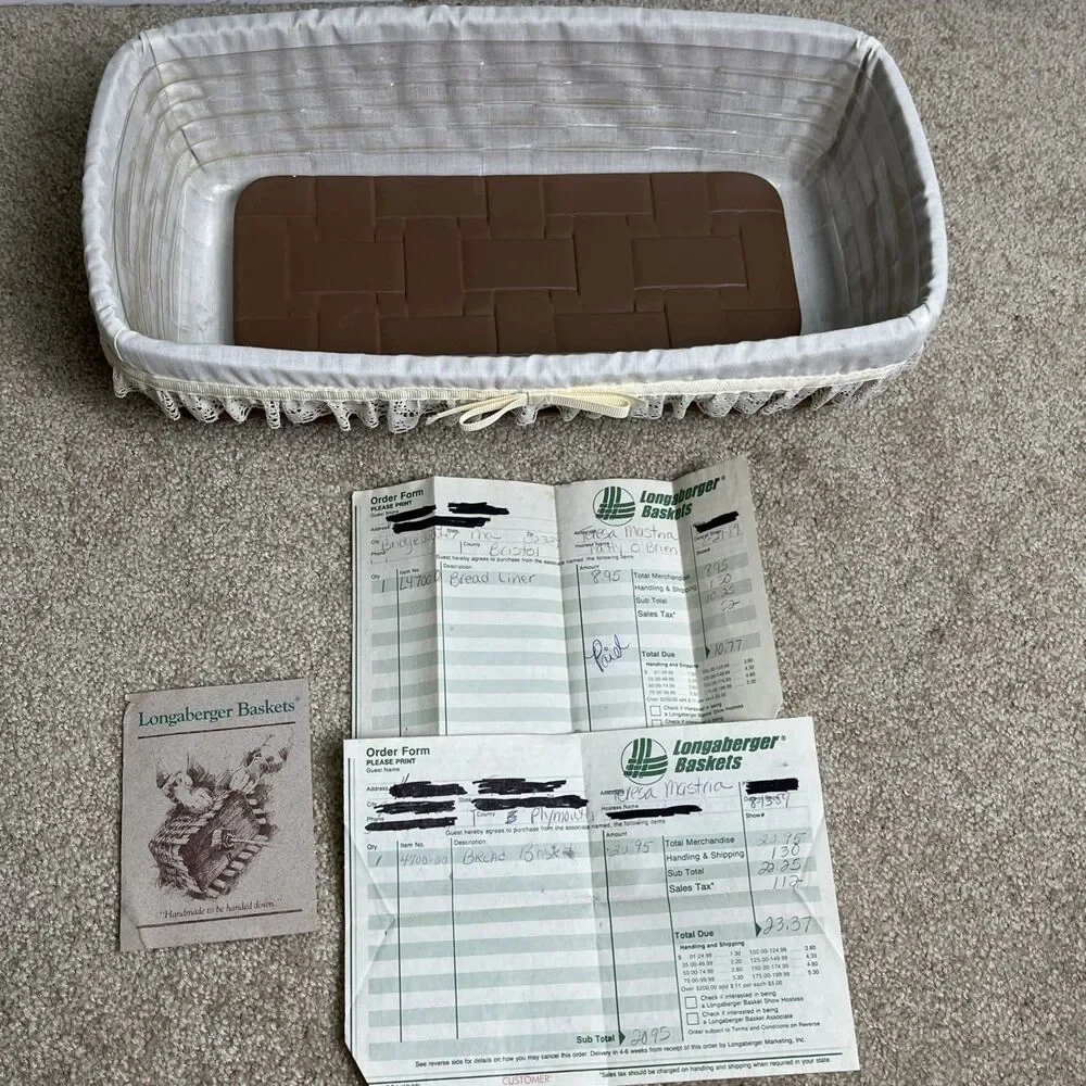 HTF Longaberger 1989 Bread Basket, Liner, Plastic Insert, Bread Brick w/Receipts